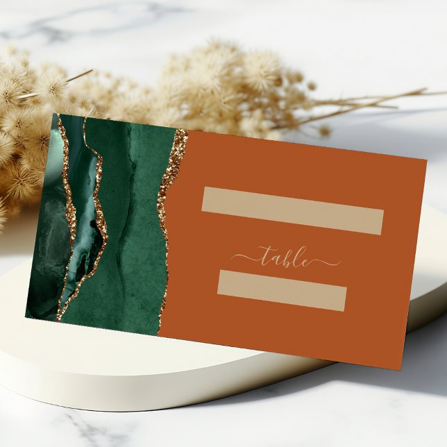 Emerald Green Gold Agate Rust Wedding Table Place Card (Creator Uploaded)