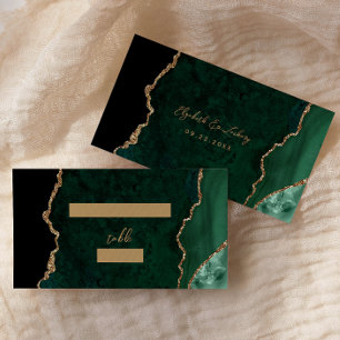 Emerald Green Gold Agate Script Wedding Table Place Card