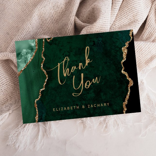 Emerald Green Gold Agate Script Wedding Thank You Card (Creator Uploaded)