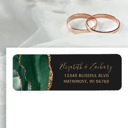 Emerald Green Gold Agate Wedding Return Address Label