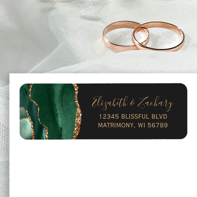 Emerald Green Gold Agate Wedding Return Address Label (Creator Uploaded)