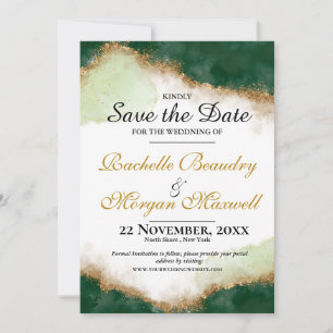 Emerald Green & Gold Agate Wedding Save the Date