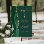 Emerald Green Gold Agate Wedding Table Number<br><div class="desc">The left-hand edge of this elegant modern wedding table number card features an emerald green watercolor agate border trimmed with faux gold glitter. The word "table" appears in gold-coloured handwriting script on a green background. Add the names of your guests who are assigned to each table.</div>