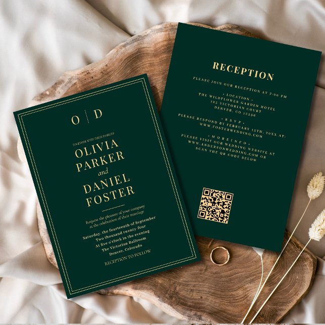 Emerald Green Gold All in One QR Code Wedding Invitation (Creator Uploaded)