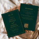 Emerald Green Gold All in One QR Code Wedding Invitation<br><div class="desc">Celebrate your special day with this emerald green gold all in one QR code wedding invitation. Featuring a rich emerald green background, elegant gold script typography, and a convenient all in one format, this modern design blends jewel tone luxury with practical functionality. The integrated QR code makes it simple for...</div>