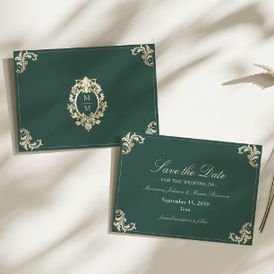 Emerald Green Gold Baroque Wedding Save The Date