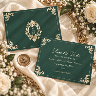 Emerald Green Gold Baroque Wedding Save The Date