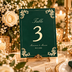 Emerald Green Gold Baroque Wedding Table Number