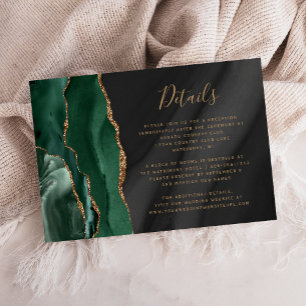 Emerald Green Gold Black Agate Wedding Details Enclosure Card