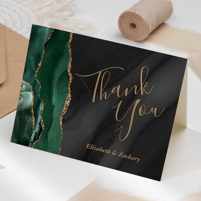 Emerald Green Gold Black Agate Wedding Thank You Card (Creator Uploaded)