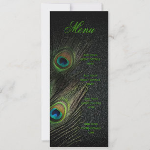 Emerald Green Gold Black Peacock Wedding Menu Invitation