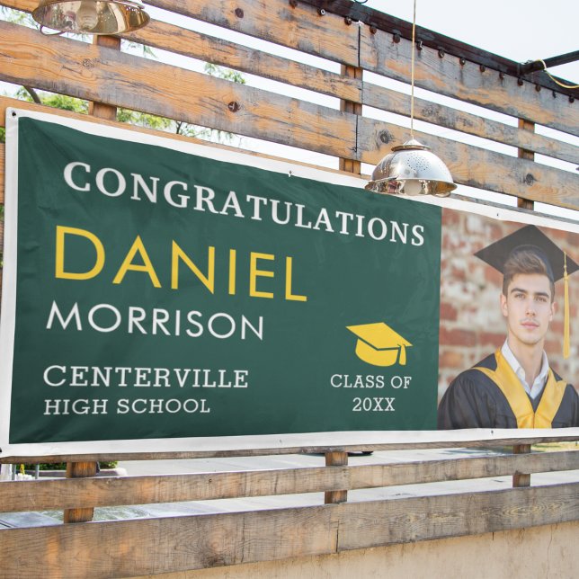 Emerald Green Gold Black Photo Graduate Graduation Banner (Creator Uploaded)