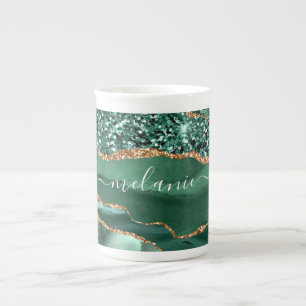 Emerald Green Gold Bone China Mug with Custom Name