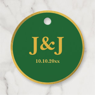 Emerald Green Gold Border Monogram Topography Favour Tags