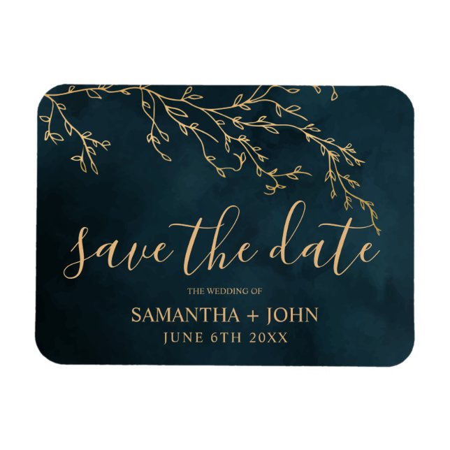 Emerald Green Gold Botanical Elegant Save the Date Magnet (Horizontal)