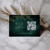 Emerald Green & Gold Botanical QR Code Wedding