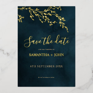 Emerald Green & Gold Botanical Save the Date