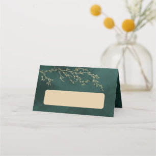Emerald Green & Gold Botanical Wedding Place Card