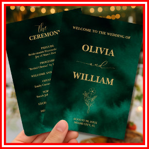  Emerald Green & Gold Botanical Wedding Program