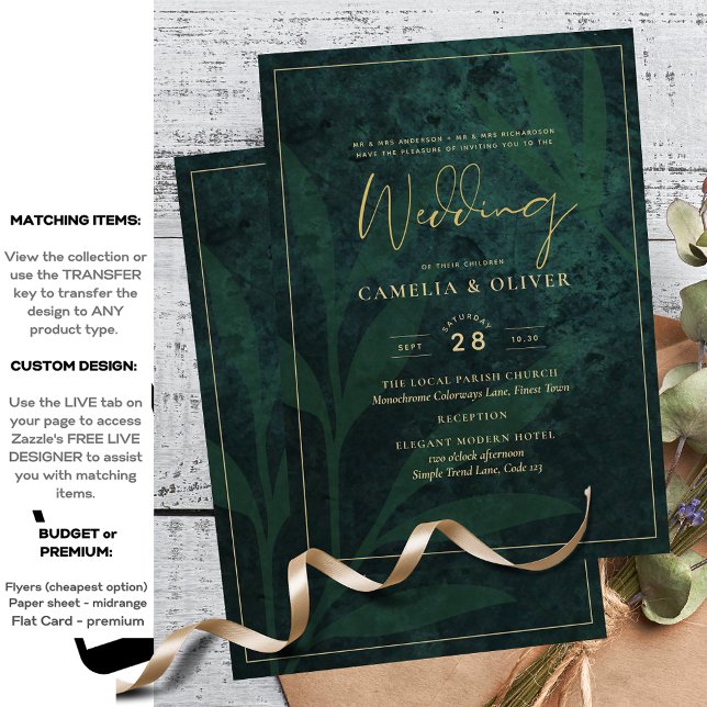 Emerald Green Gold Budget Wedding Invitation  (Creator Uploaded)