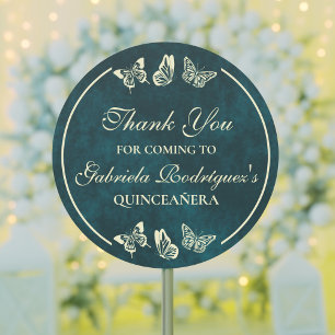 Emerald Green Gold Butterflies 15th Quinceañera Classic Round Sticker