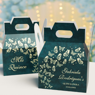 Emerald Green Gold Butterfly 15 Años Mis Quince Favour Box