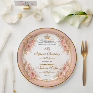 Emerald Green Gold Butterfly Quinceañera 15th Paper Plate