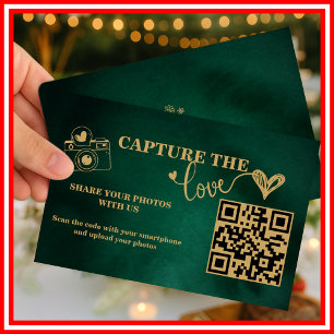Emerald Green & Gold Capture The Love QR Wedding Enclosure Card