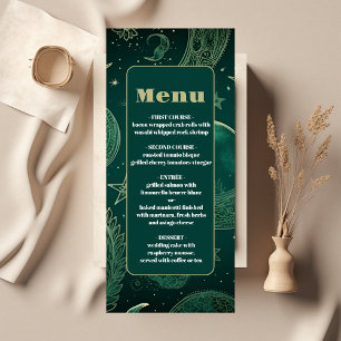 Emerald Green Gold Celestial Wedding Menu