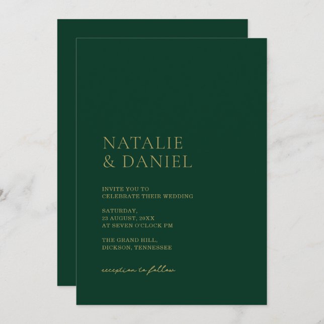 Emerald Green & Gold Chic Wedding Invitation (Front/Back)