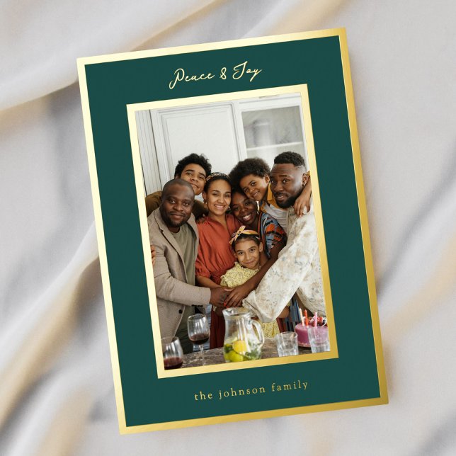 Emerald green Gold Christmas photo Holiday Card (Creator Uploaded)