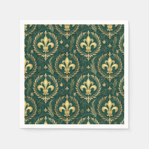 Emerald Green & Gold Crest Royal Damask Pattern Napkin