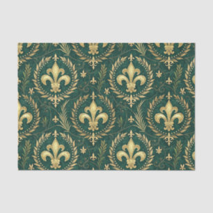 Emerald Green & Gold Crest Royal Damask Pattern Tissue Paper
