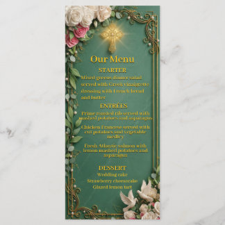 Emerald Green Gold Cross Christian Wedding Menu
