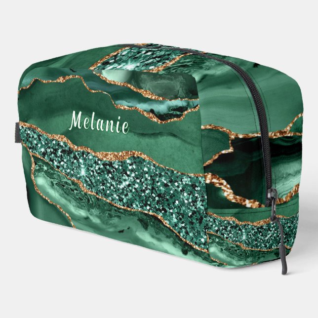 Emerald Green Gold Custom Name Personalised Gift Dopp Kit (Right Corner)