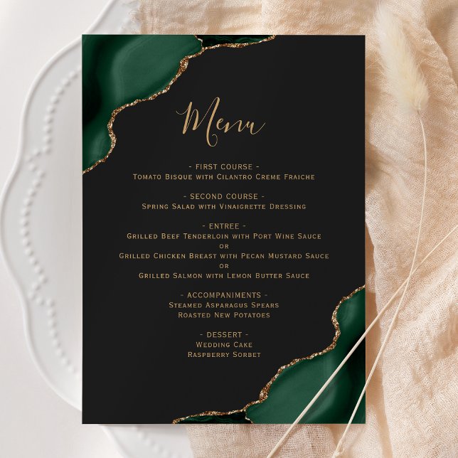 Emerald Green Gold Dark Wedding Menu (Creator Uploaded)