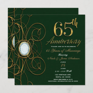 Emerald Green & Gold Diamond 65 65th Anniversary Invitation