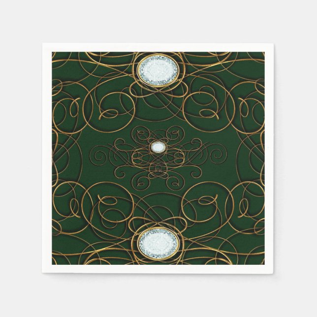 Emerald Green & Gold Diamond Anniversary Party Napkin (Front)