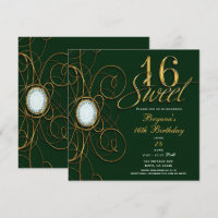 Emerald Green & Gold Diamond Sweet 16 Birthday