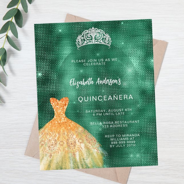 Emerald green gold dress tiara Quinceanera budget (Creator Uploaded)