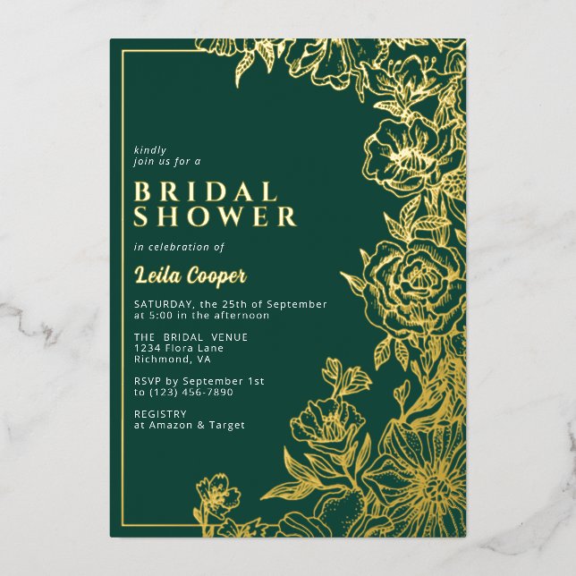 Emerald Green + Gold Elegant Garden Bridal Shower (Front)