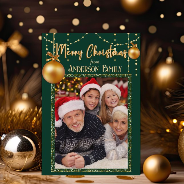 Emerald Green&Gold Elegant One Photo Christmas Holiday Card (Creator Uploaded)