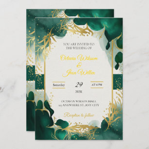 Emerald Green & Gold Elegant Wedding Invitation