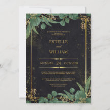 Emerald Green & Gold Elegant Wedding Invitation