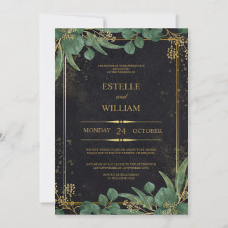 Emerald Green & Gold Elegant Wedding Invitation