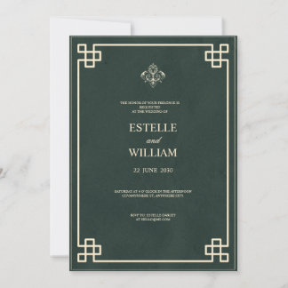 Emerald Green & Gold Elegant Wedding Invitation