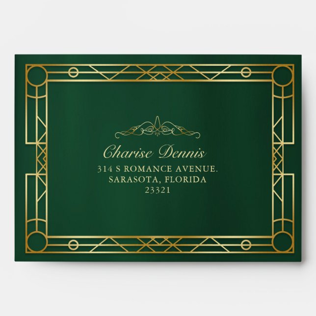 Emerald Green Gold Embellishment Decorative Frame Envelope (Front)