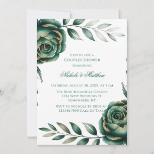 Emerald Green & Gold Floral Couples Shower Invitation
