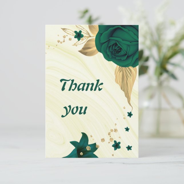 emerald green gold floral geometric thank you card (Standing Front)
