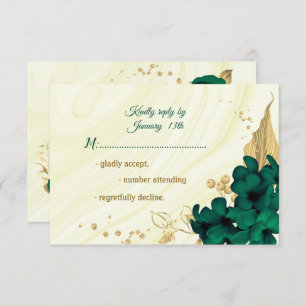 emerald green gold floral marble RSVP card